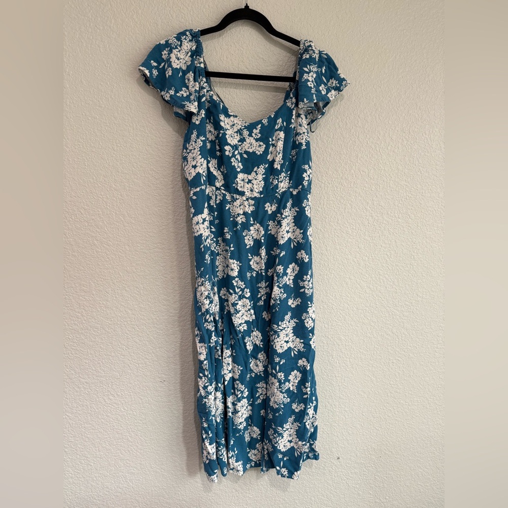 Old Navy Teal Blue Floral Midi Dress